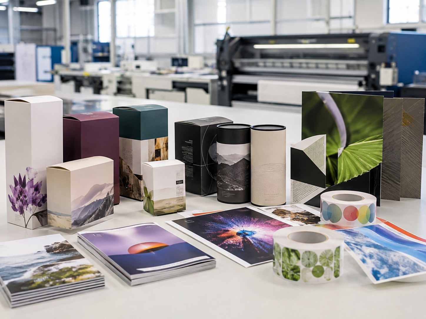Muestras de empaques y materiales impresos